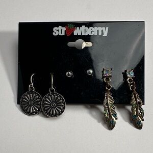 Silver and Gold Feather Earrings Set